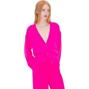 Stine Goya Suanne Fuchsia Pink Merino Wool Silk Cardigan XL Crystal Buttons NWOT
